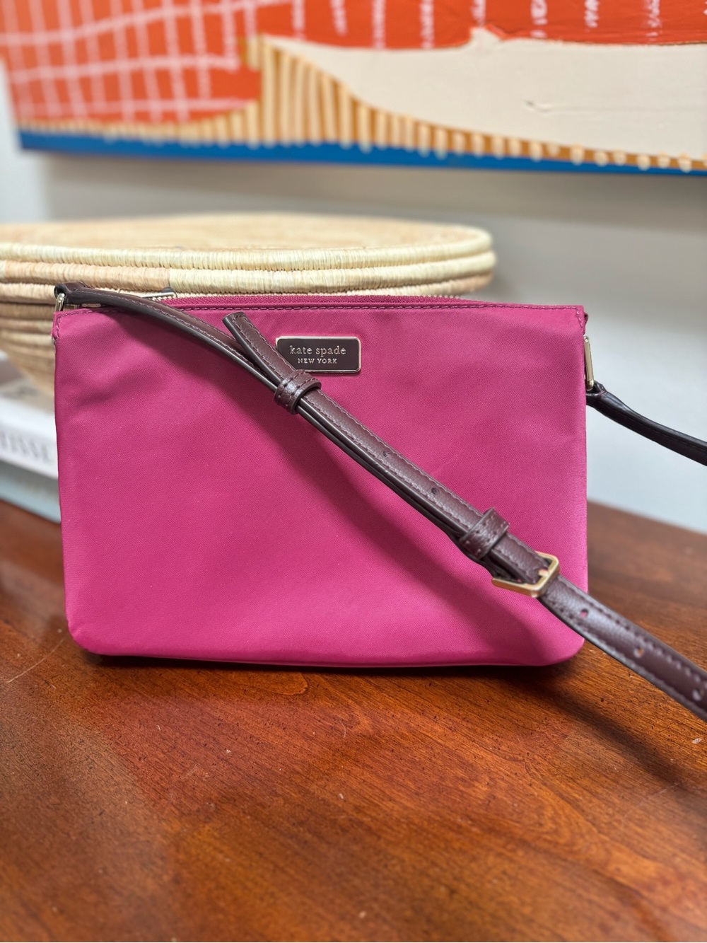 Kate Spade New York Pink Nylon Crossbody Bag Small Shoulder Purse Like New
